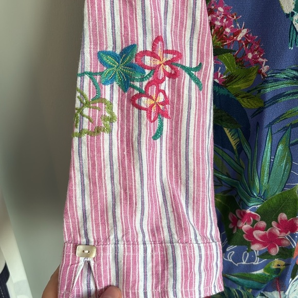 NWT John Mark Women’s embroidered floral button up tunic blouse petite large - Picture 8 of 10